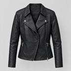 Women's Monica Asymmetrical Leather Moto Jacket — Black — product-front