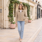 Women's Monty Suede Shirt Collar Zip Jacket — Sand — full-body-front