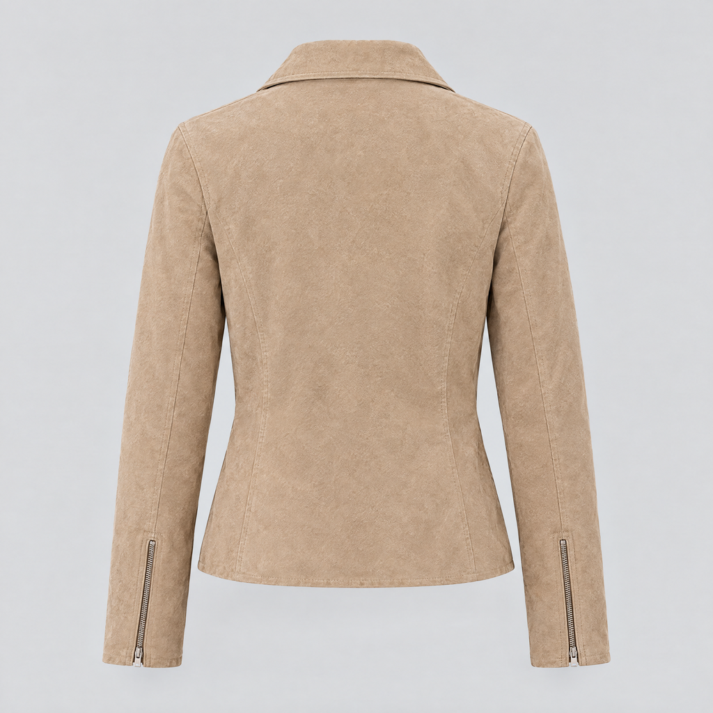 Women's Monty Suede Shirt Collar Zip Jacket — Sand — product-back