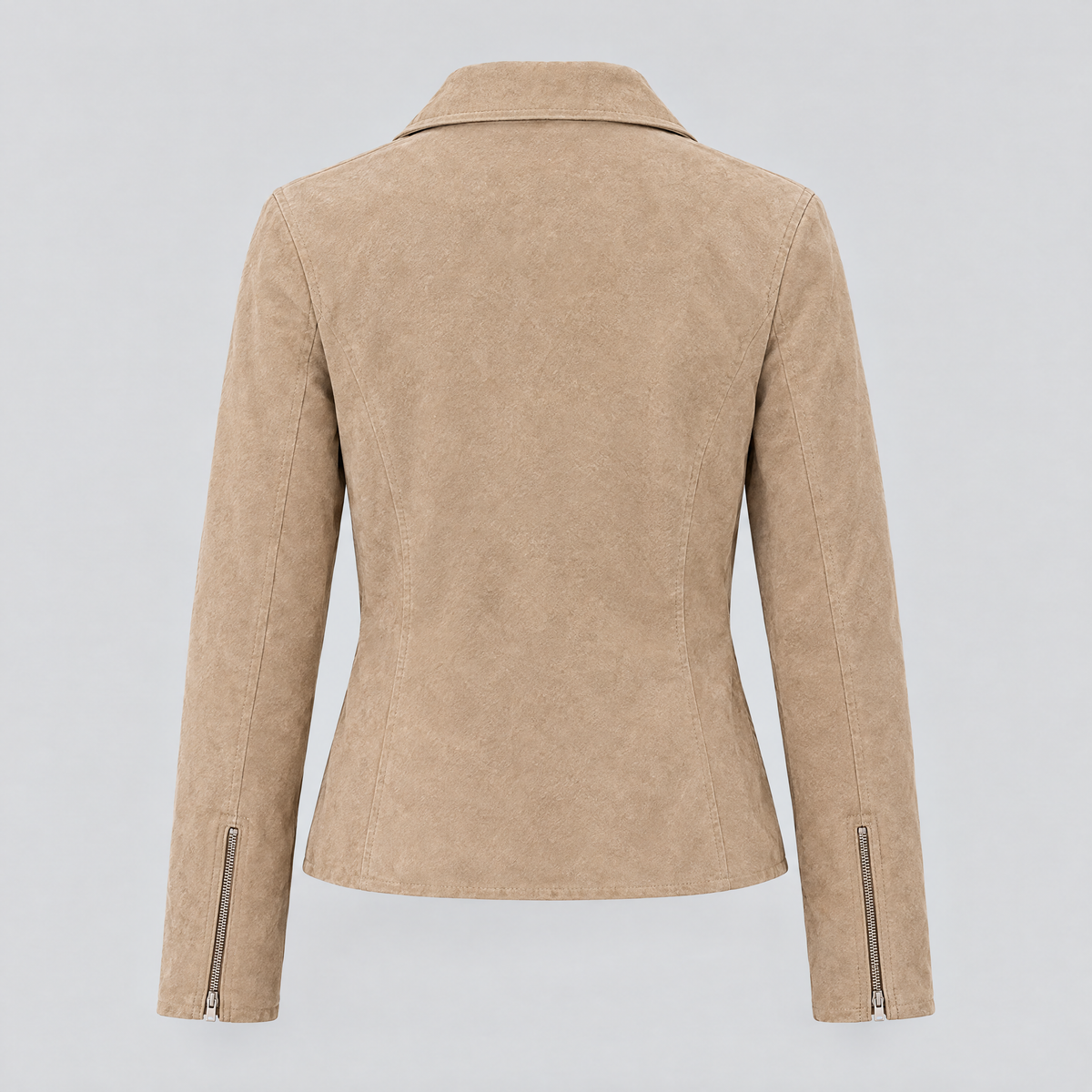 Women's Monty Suede Shirt Collar Zip Jacket — Sand — product-back