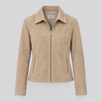Women's Monty Suede Shirt Collar Zip Jacket — Sand — product-front
