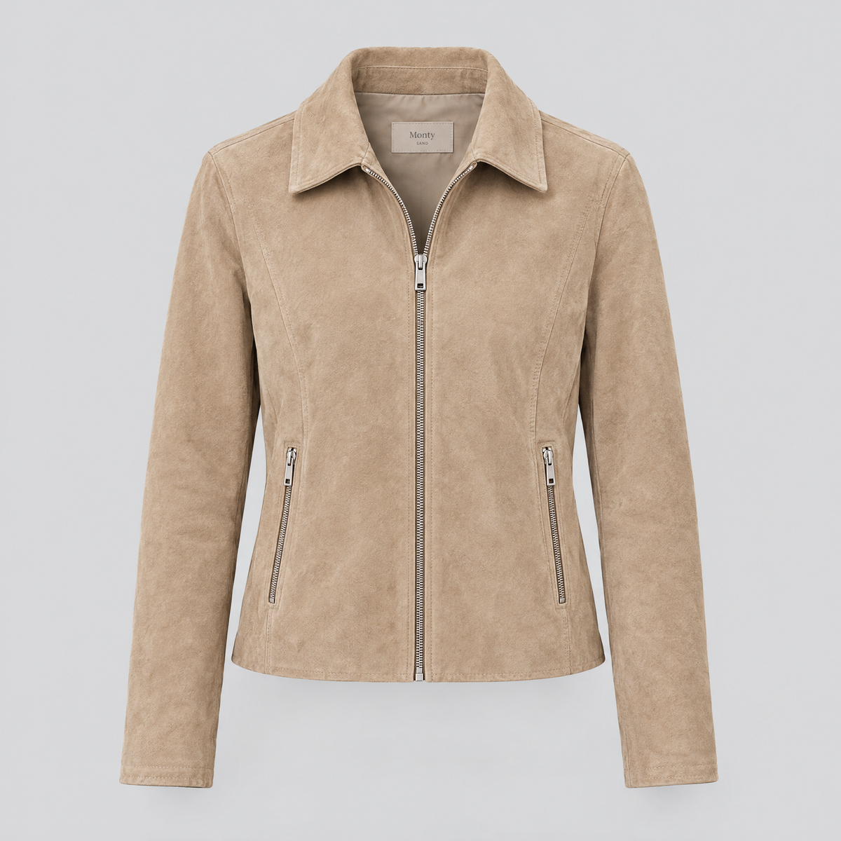 Women's Monty Suede Shirt Collar Zip Jacket — Sand — product-front