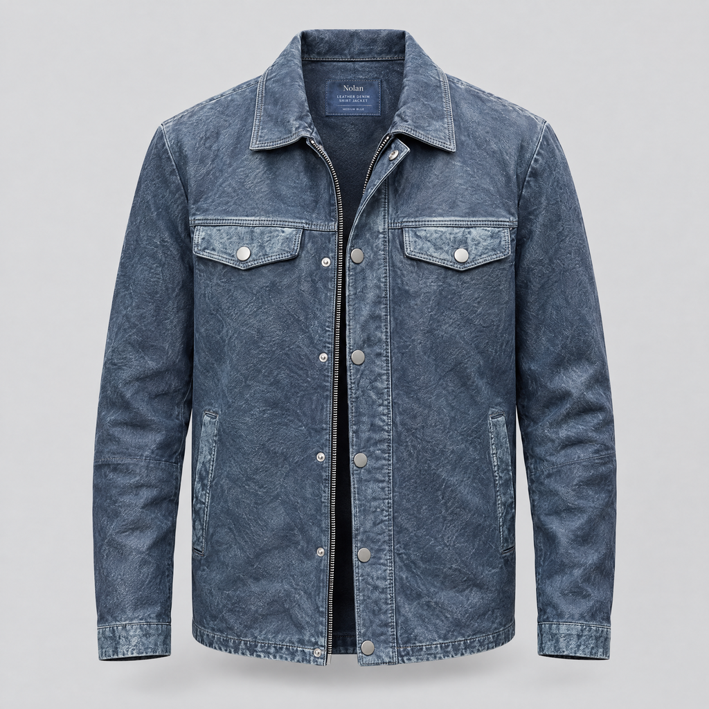 Men's Nolan Leather Denim Shirt Jacket — Medium Blue — product-front