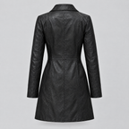 Women's Nora Button Down Leather Trench Coat — Jacket — Black — product-back
