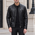 Men's Quinton Lightweight Leather Racer Jacket — Black — hero
