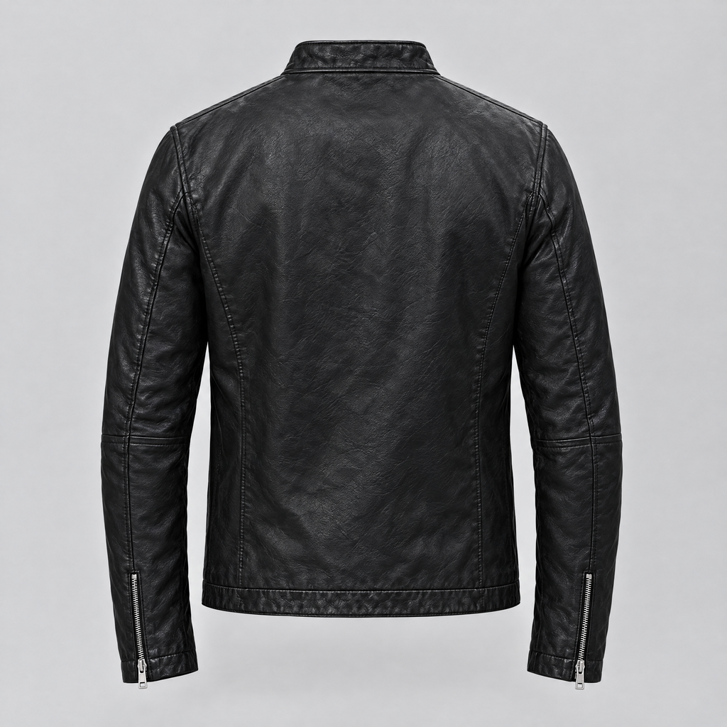 Men's Quinton Lightweight Leather Racer Jacket — Black — product-back