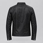 Men's Quinton Lightweight Leather Racer Jacket — Black — product-back