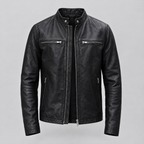 Men's Quinton Lightweight Leather Racer Jacket — Black — product-front