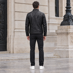 Men's Sean Vintage Leather Racer Jacket — Black — full-body-back