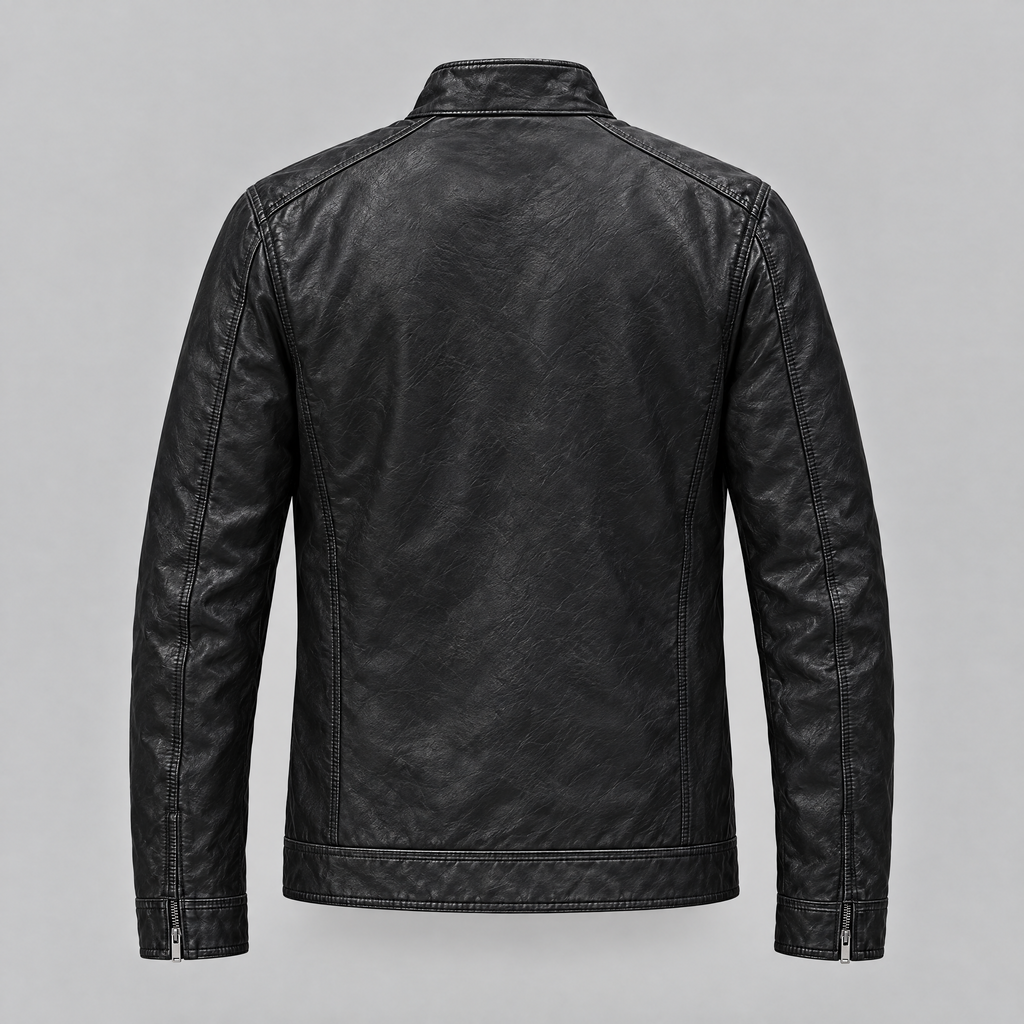 Men's Sean Vintage Leather Racer Jacket — Black — product-back