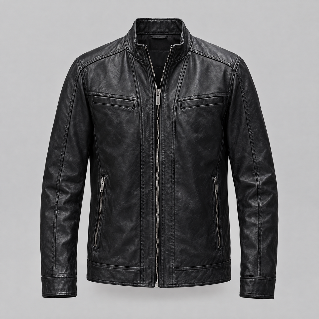 Men's Sean Vintage Leather Racer Jacket — Black — product-front