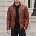 Men's Sean Vintage Leather Racer Jacket — Brown — hero
