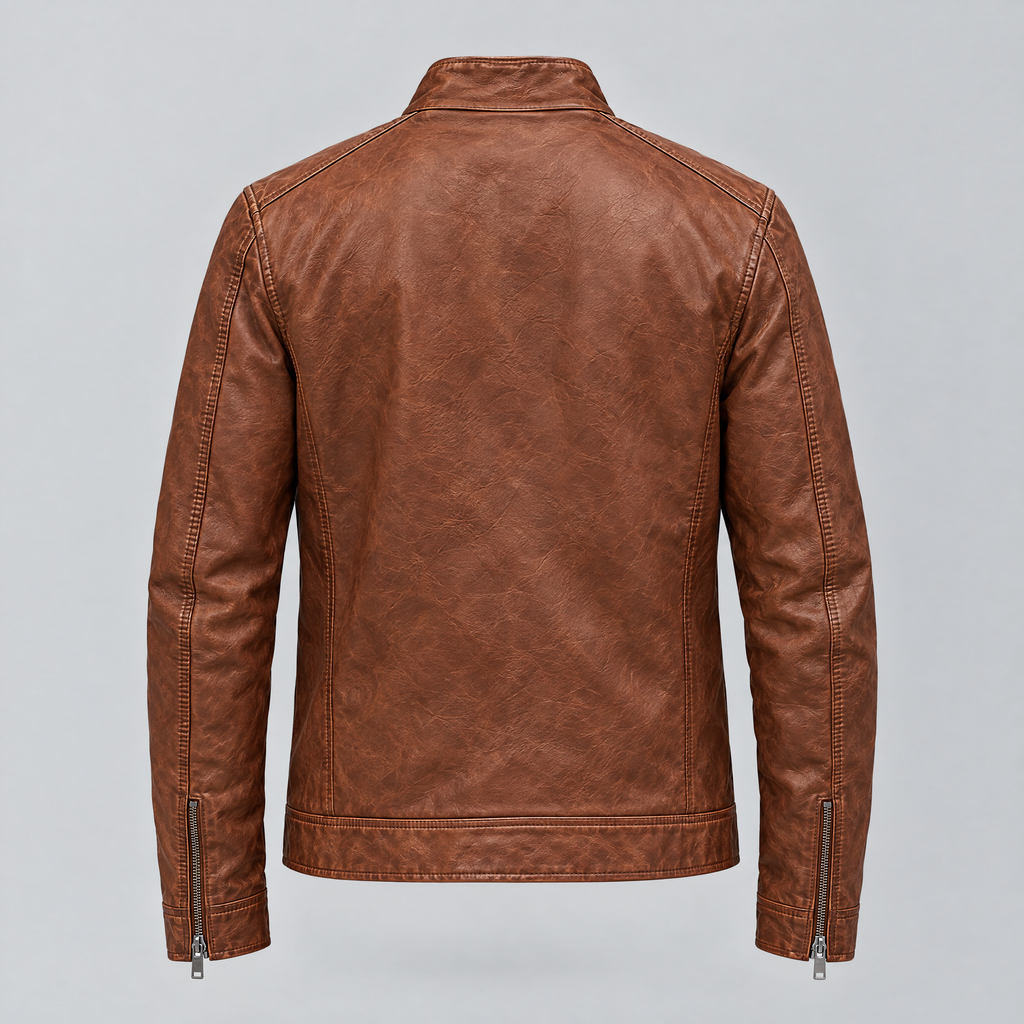 Men's Sean Vintage Leather Racer Jacket — Brown — product-back