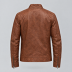 Men's Sean Vintage Leather Racer Jacket — Brown — product-back
