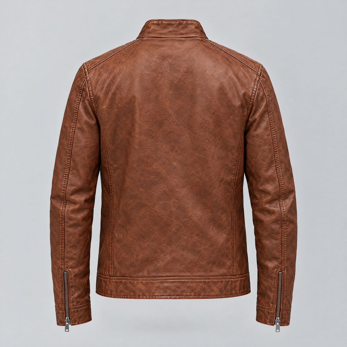 Men's Sean Vintage Leather Racer Jacket — Brown — product-back