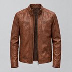 Men's Sean Vintage Leather Racer Jacket — Brown — product-front