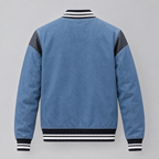 Men's Simon Leather Denim Letterman Jacket — Blue Denim — product-back