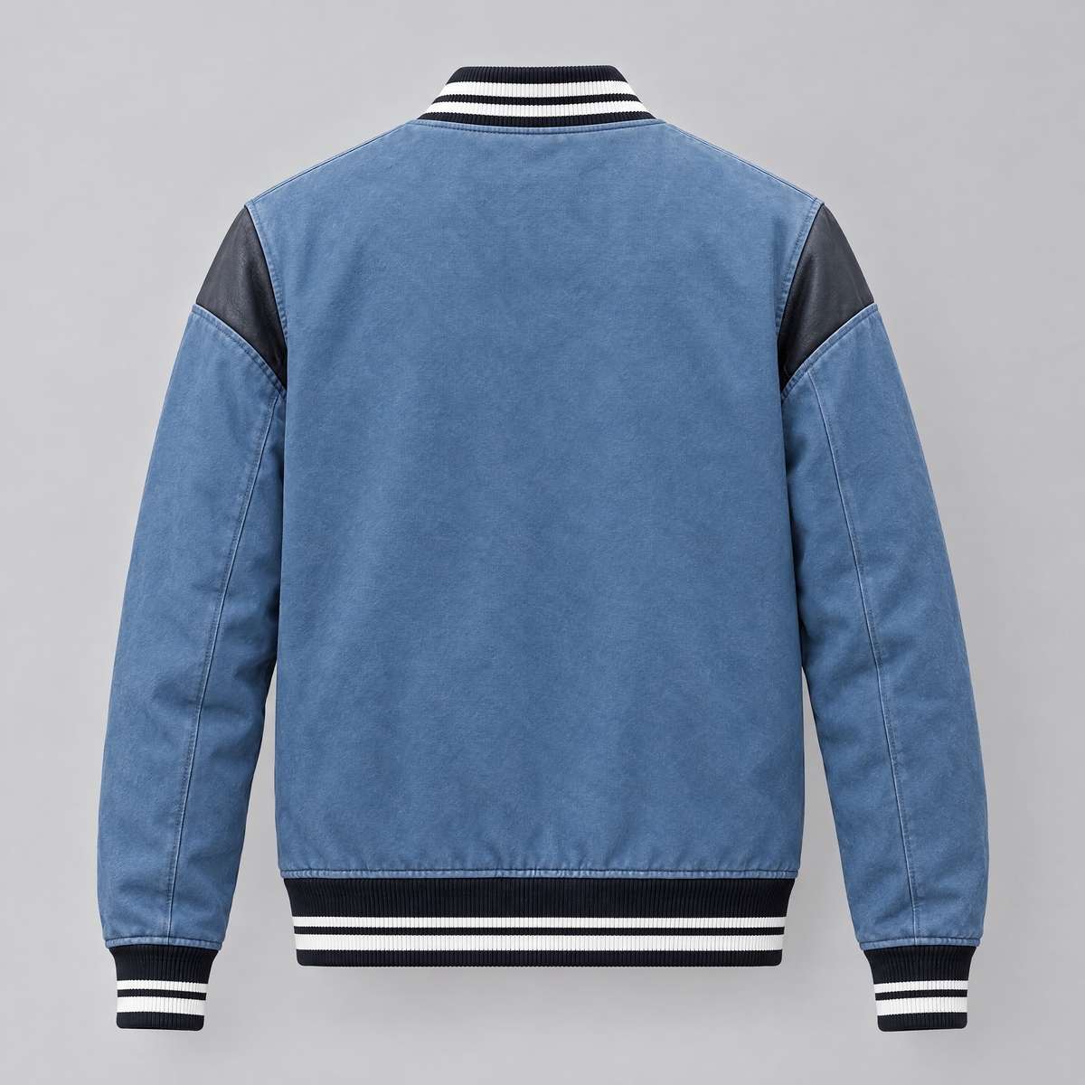 Men's Simon Leather Denim Letterman Jacket — Blue Denim — product-back