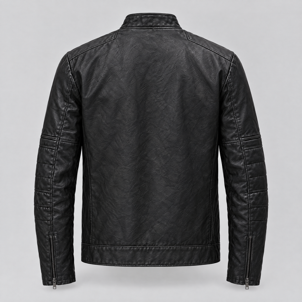 Men's Toby Quilted Leather Moto Jacket — Black — product-back