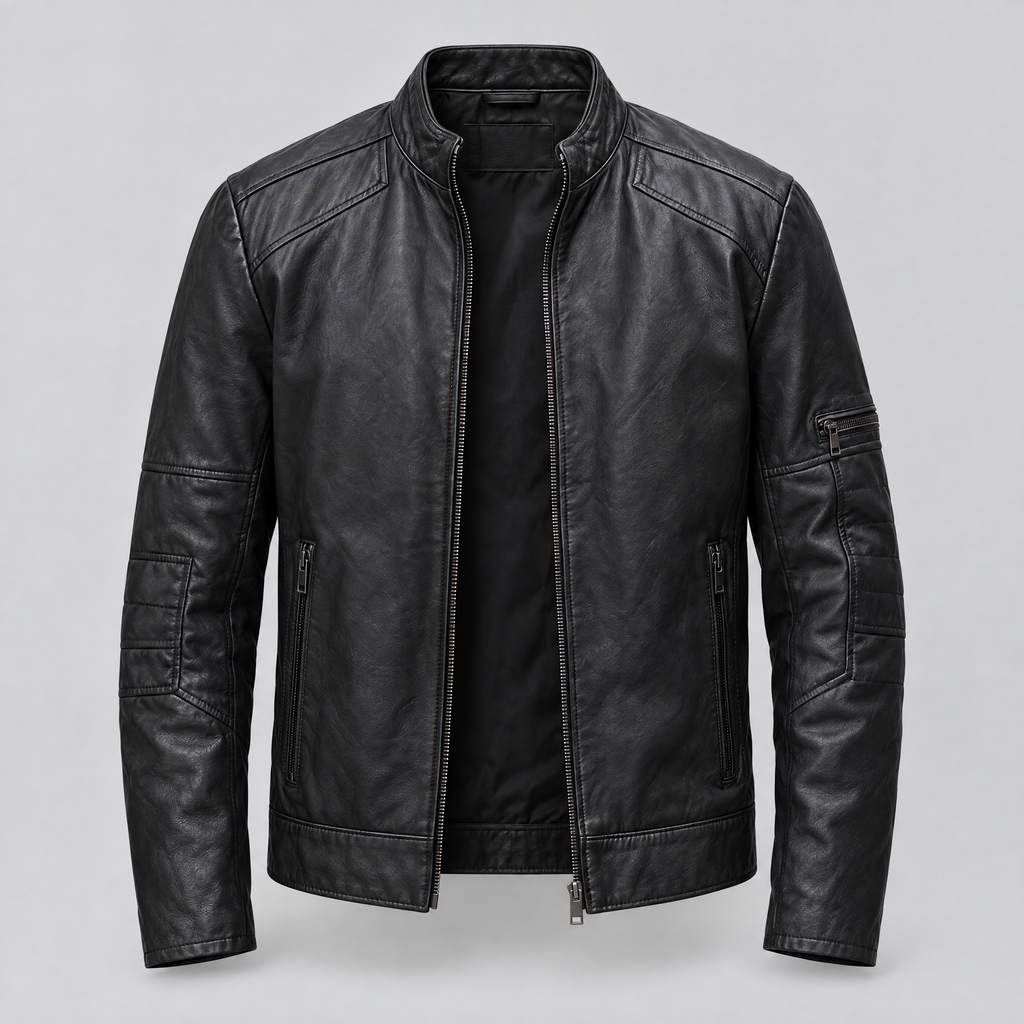 Men's Toby Quilted Leather Moto Jacket — Black — product-front