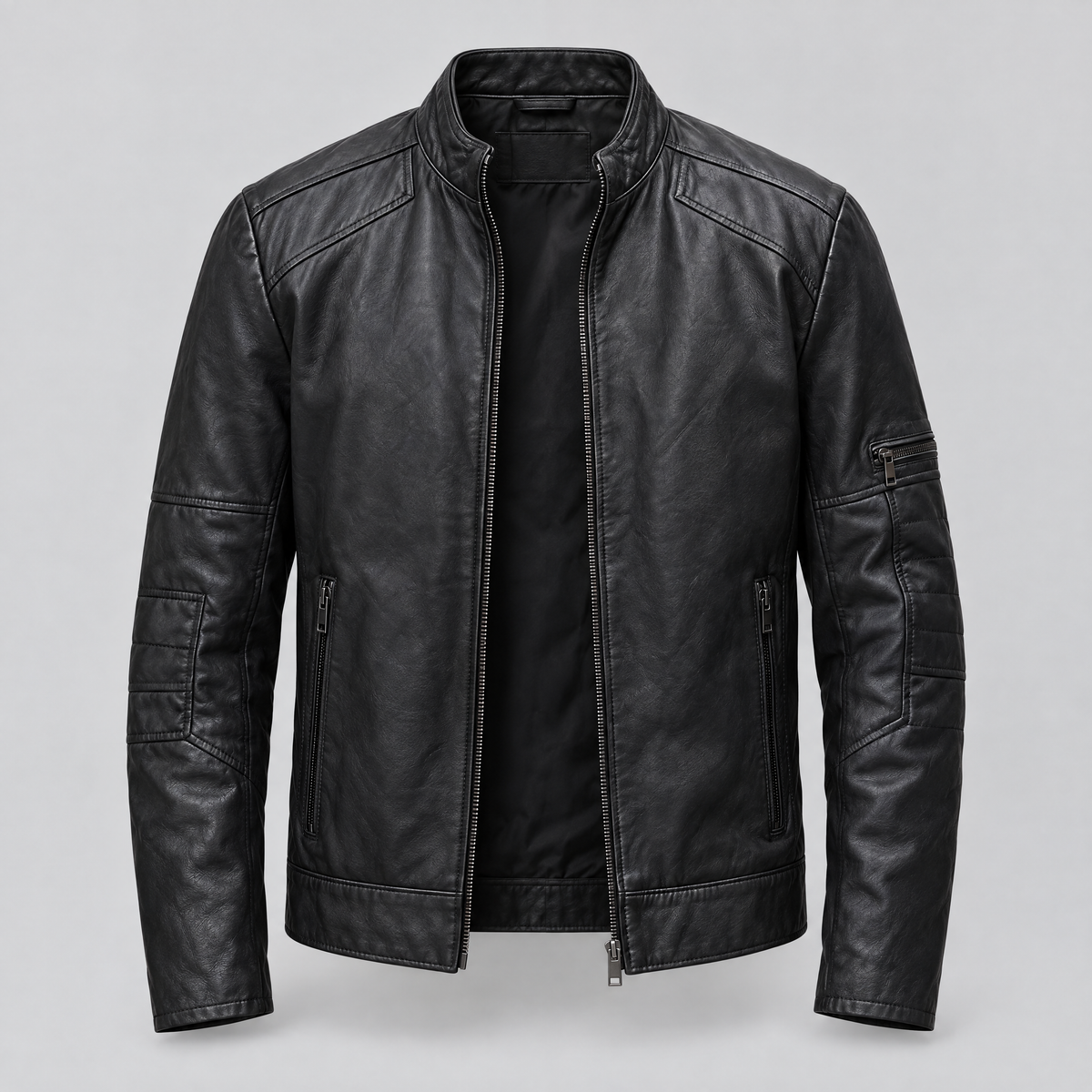 Men's Toby Quilted Leather Moto Jacket — Black — product-front
