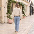 Women's Twila Cropped Leather Bomber Jacket — Cream — full-body-back