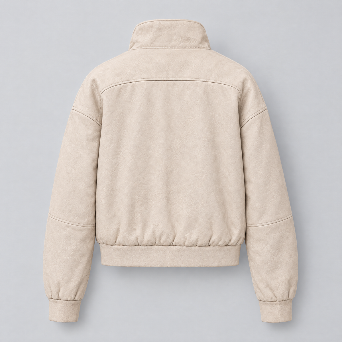 Women's Twila Cropped Leather Bomber Jacket — Cream — product-back