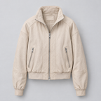 Women's Twila Cropped Leather Bomber Jacket — Cream — product-front