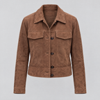 Women's Vivianne Whipstitched Suede Trucker Jacket — Cognac — product-front