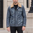 Men's Wesley Leather Denim Chore Jacket — Medium Blue — hero