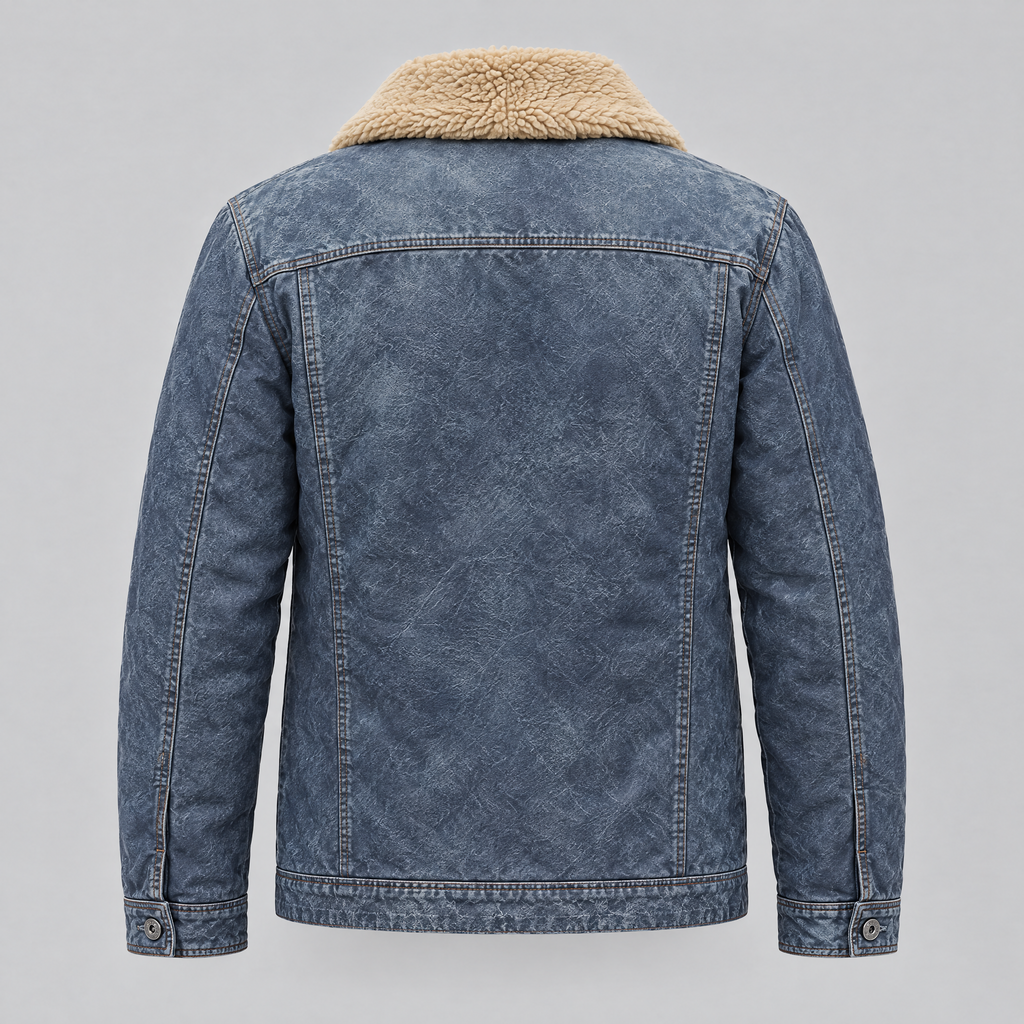 Men's Wesley Leather Denim Chore Jacket — Medium Blue — product-back