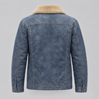 Men's Wesley Leather Denim Chore Jacket — Medium Blue — product-back