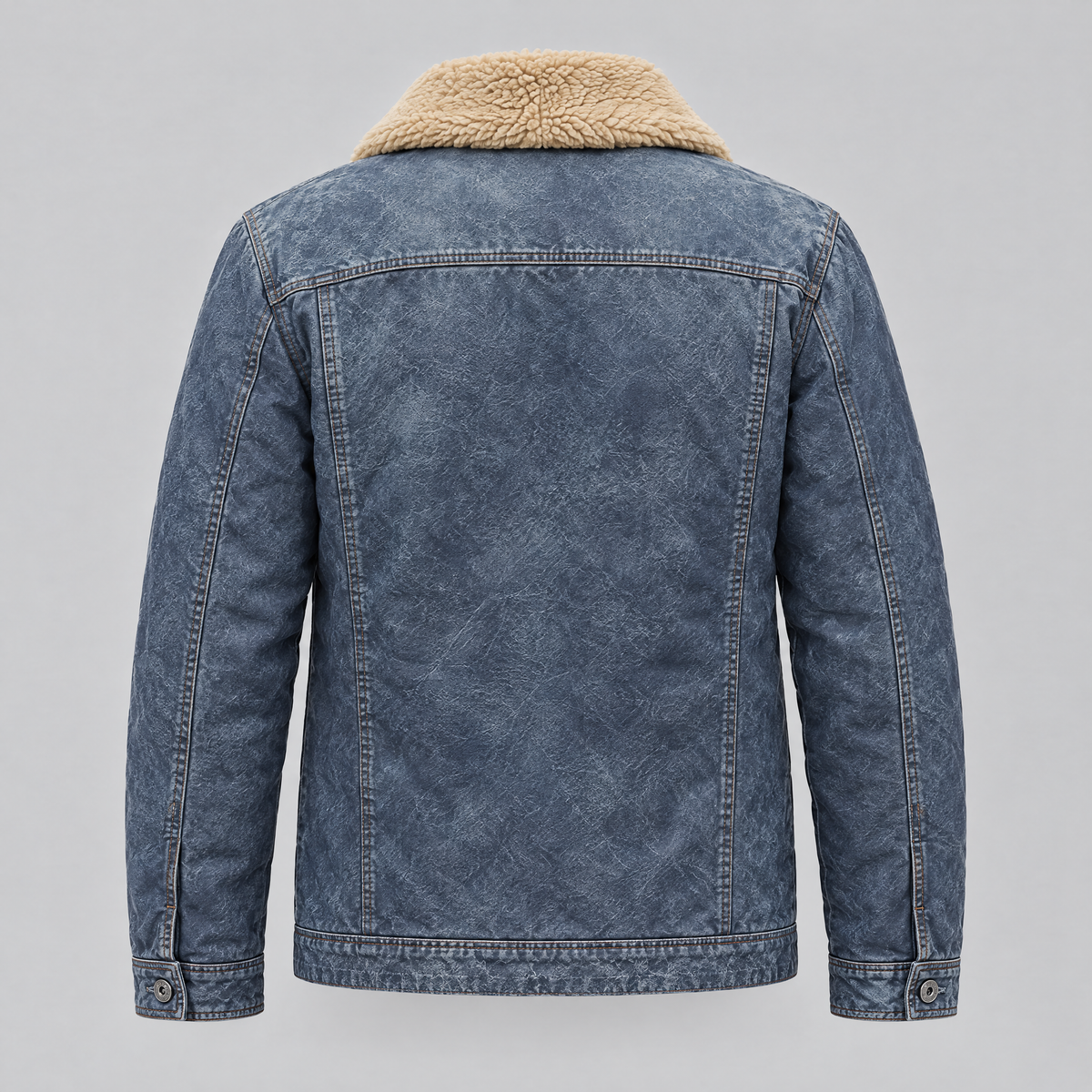 Men's Wesley Leather Denim Chore Jacket — Medium Blue — product-back