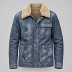 Men's Wesley Leather Denim Chore Jacket — Medium Blue — product-front