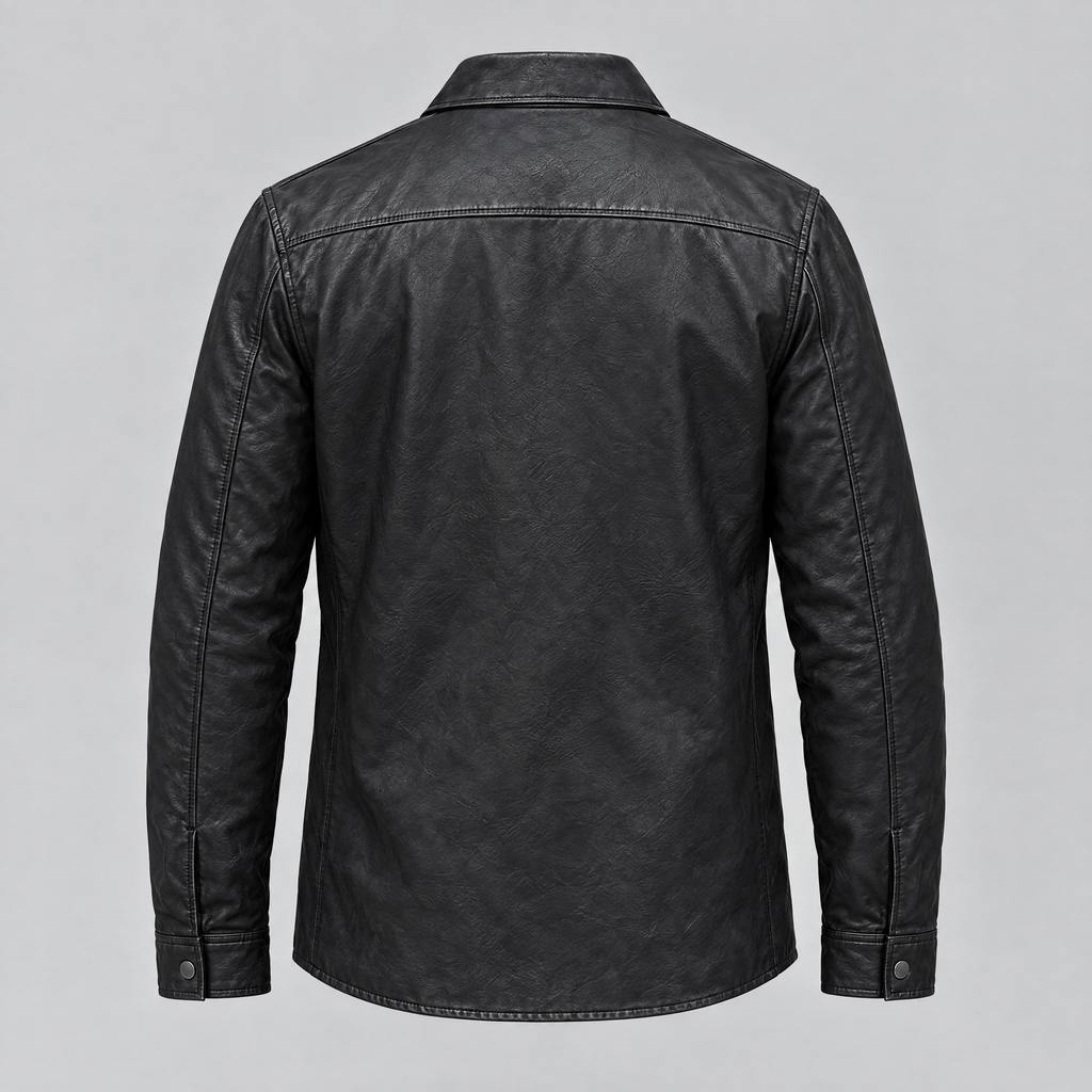 Men's Wren Lightweight Leather Snap Shirt Jacket — Black — product-back
