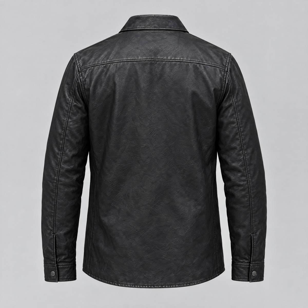 Men's Wren Lightweight Leather Snap Shirt Jacket — Black — product-back