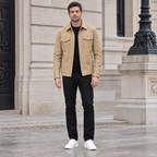 Men's Wren Lightweight Leather Snap Shirt Jacket — Saddle — full-body-front