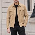 Men's Wren Lightweight Leather Snap Shirt Jacket — Saddle — hero