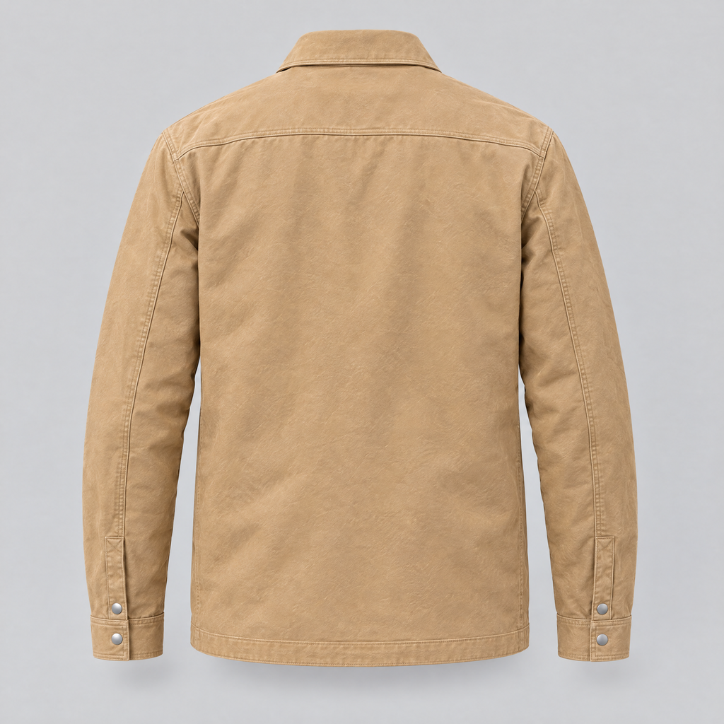 Men's Wren Lightweight Leather Snap Shirt Jacket — Saddle — product-back