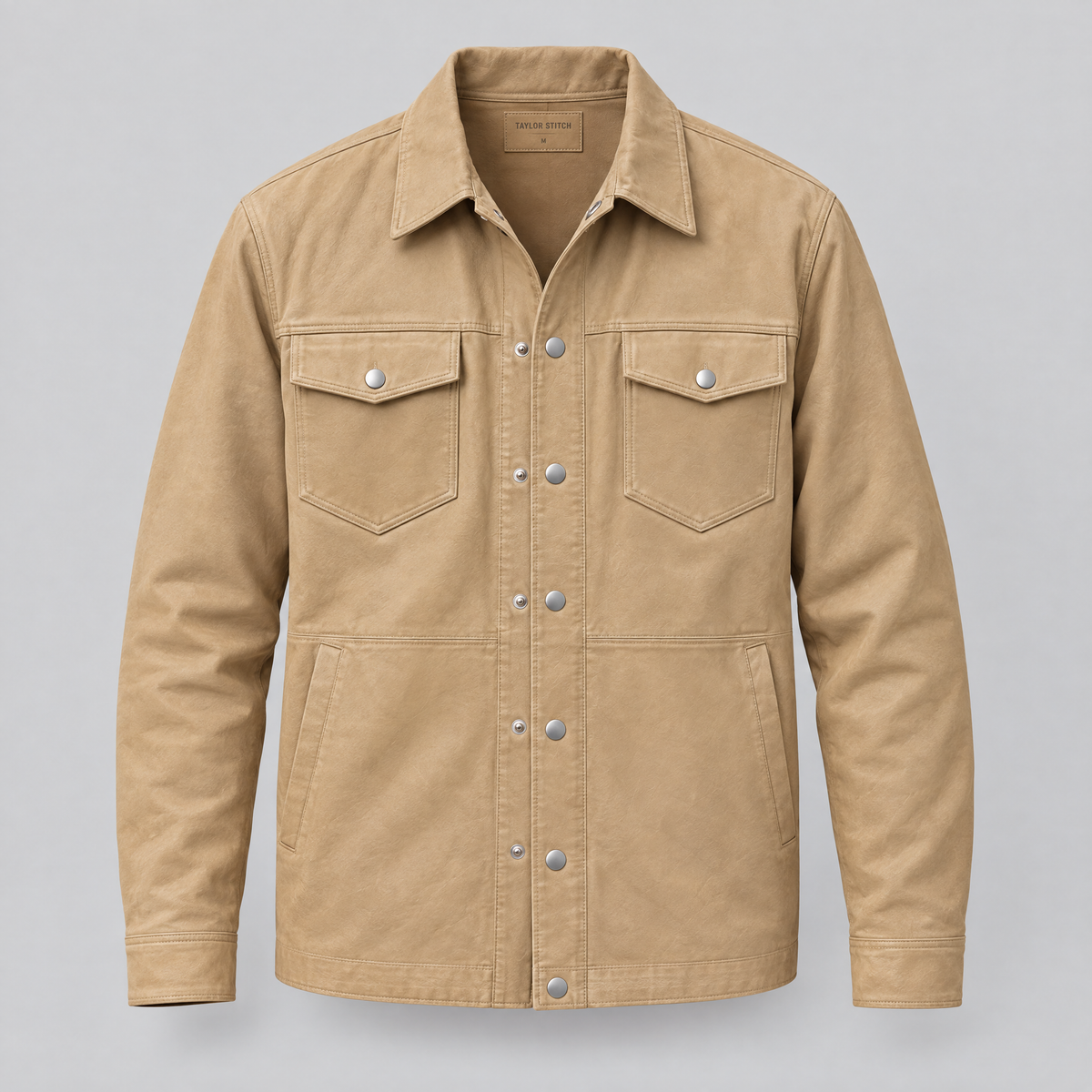 Men's Wren Lightweight Leather Snap Shirt Jacket — Saddle — product-front