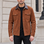 Men's Zion Colour Block Suede Shirt Jacket — Brown — hero