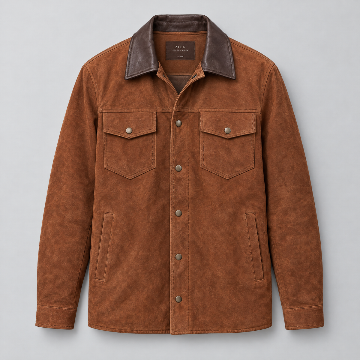 Men's Zion Colour Block Suede Shirt Jacket — Brown — product-front