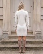 Ivory pearl-embellished mock-neck sweater dress