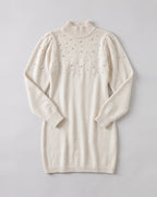 Ivory pearl-embellished mock-neck sweater dress