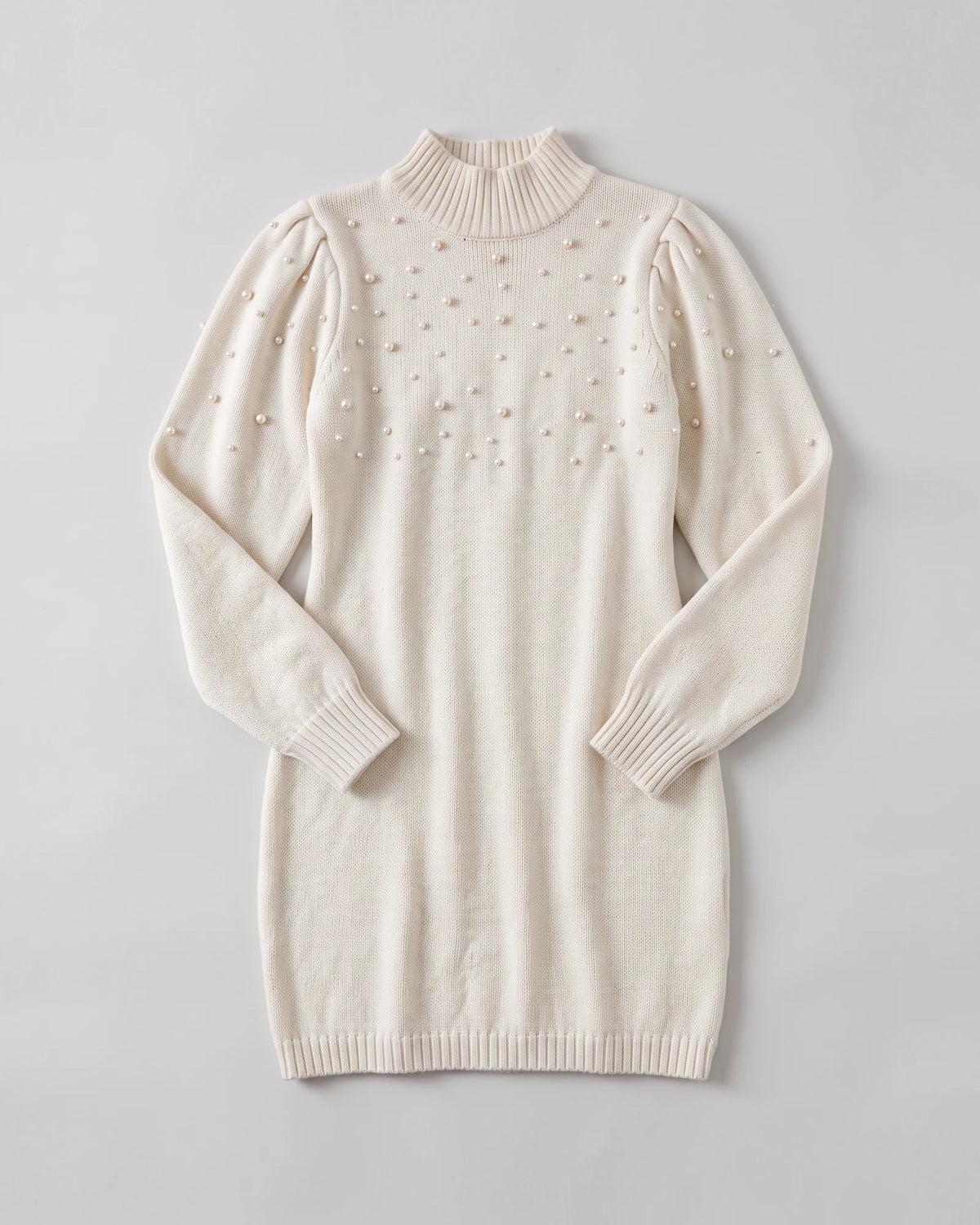 Ivory pearl-embellished mock-neck sweater dress