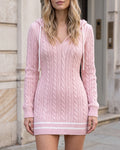 Pink hooded cable-knit mini sweater dress