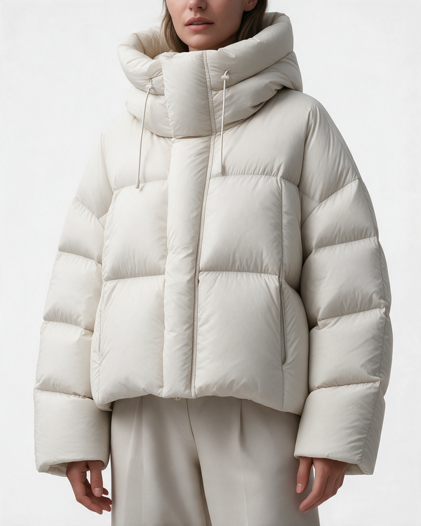 Women's Loose-Fit Hooded Puffer Jacket — Cream — light gray collection portrait