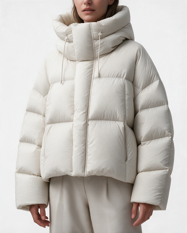 Women's Loose-Fit Hooded Puffer Jacket — Cream — light gray collection portrait