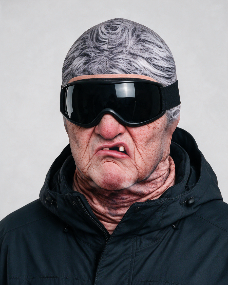 Novelty Face-Print Balaclava — Grumpy Character — light gray collection portrait