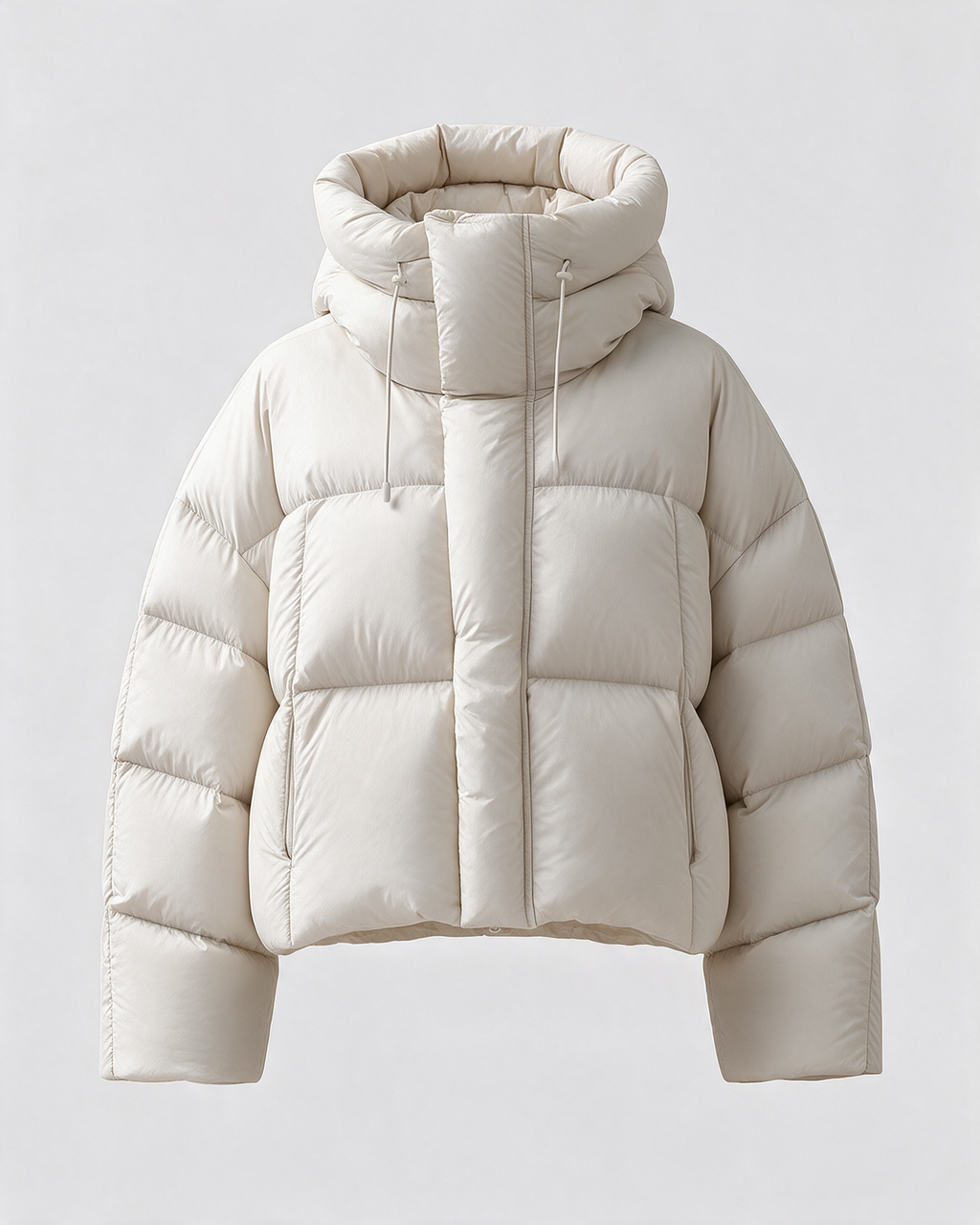 Women's Loose-Fit Hooded Puffer Jacket — Cream — studio detail